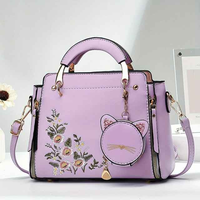 Letter Decor Hand Satchel Bag, Stylish Shoulder Zipper Bag With Mini Coin Purse, Crossbody Bag For Work