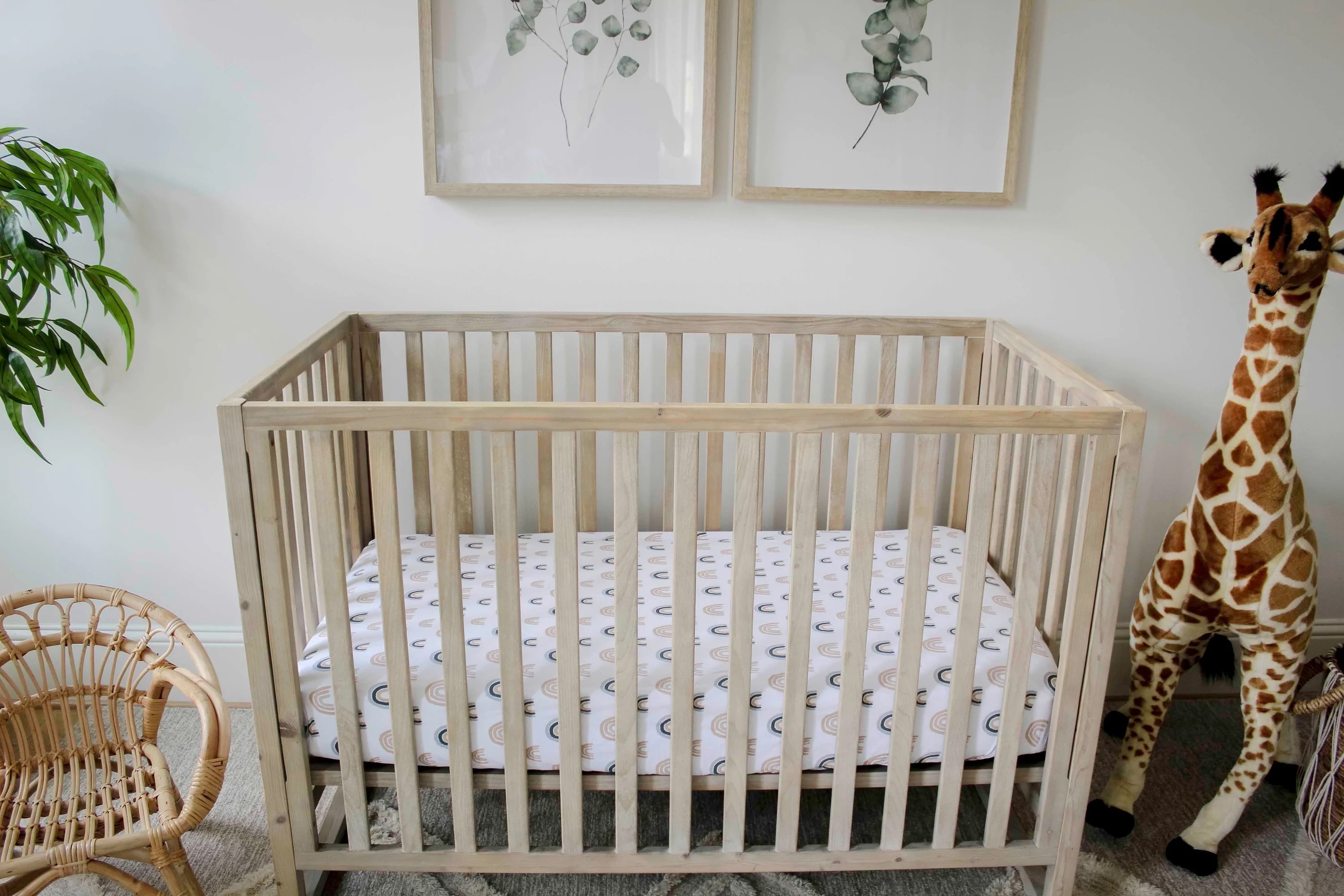 NODNAL CO. 3 Rainbow & Solid Cotton Crib Fitted Sheet Set, 3 Pieces, for Baby Girl or Boy Infant/Toddler Nursery Bedding, Boho Gender Neutral Watercolor Beige/Tan Toddler Mattress 28”x52”x9” Sheet
