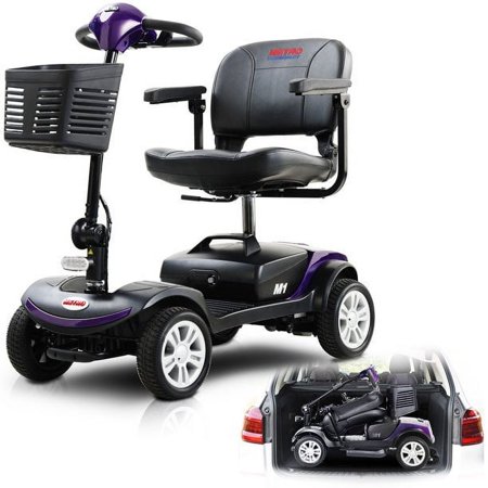 Compact Travel Mobility Scooter with Front & Rear LED Light  Foldable Electric Powered Mobility Scooters for Seniors  Long Range 4 Wheel Mobility Scooter with Basket  Dark Purple
