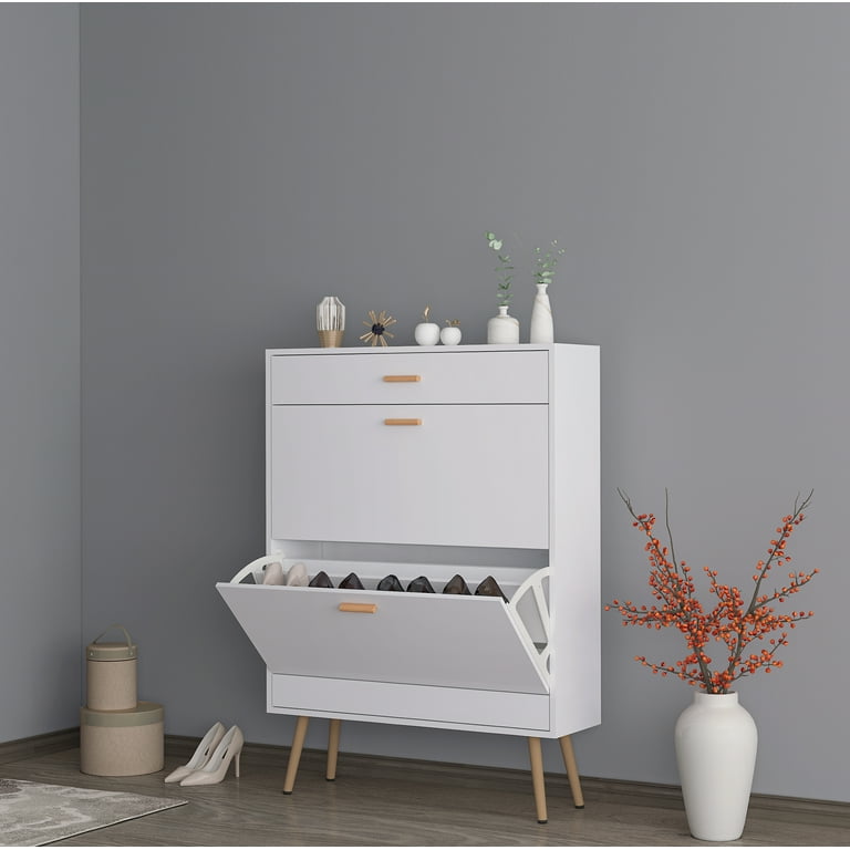 Ktaxon Wooden Shoe Cabinet Shoe Storage with 2 Flip Drawers for Entryway Bedroom Closet White Walmart