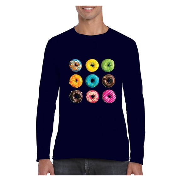 Mens Long Sleeve T-Shirts - Love Food Donuts Doughnuts