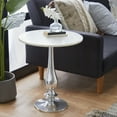 DecMode 20" x 24" White Marble Accent Table with Silver Aluminium Base