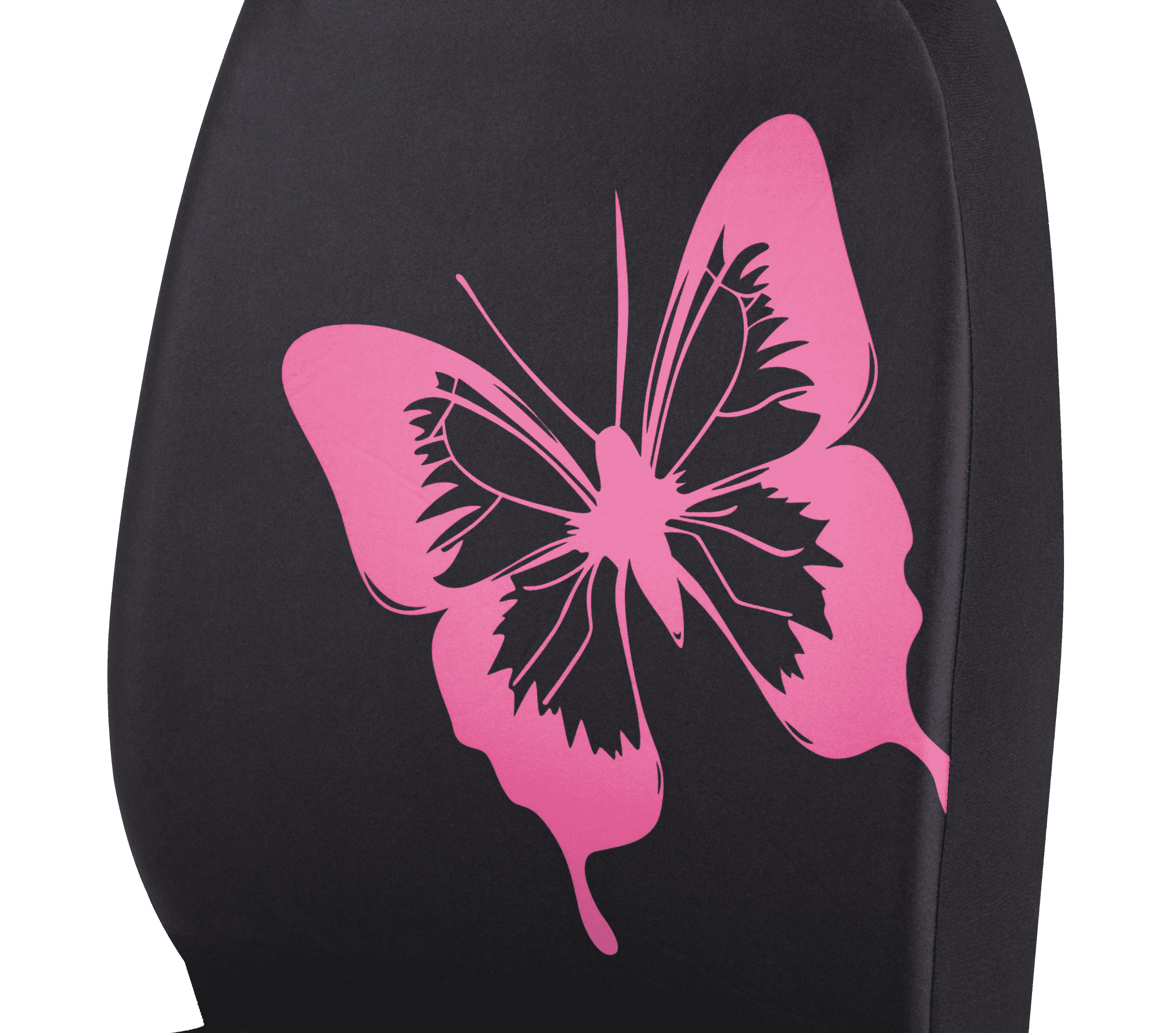 Auto Drive Full Set Seat Cover - Pink Butterfly Printed - Black Polyester -  Universal Fit - 22WMD04