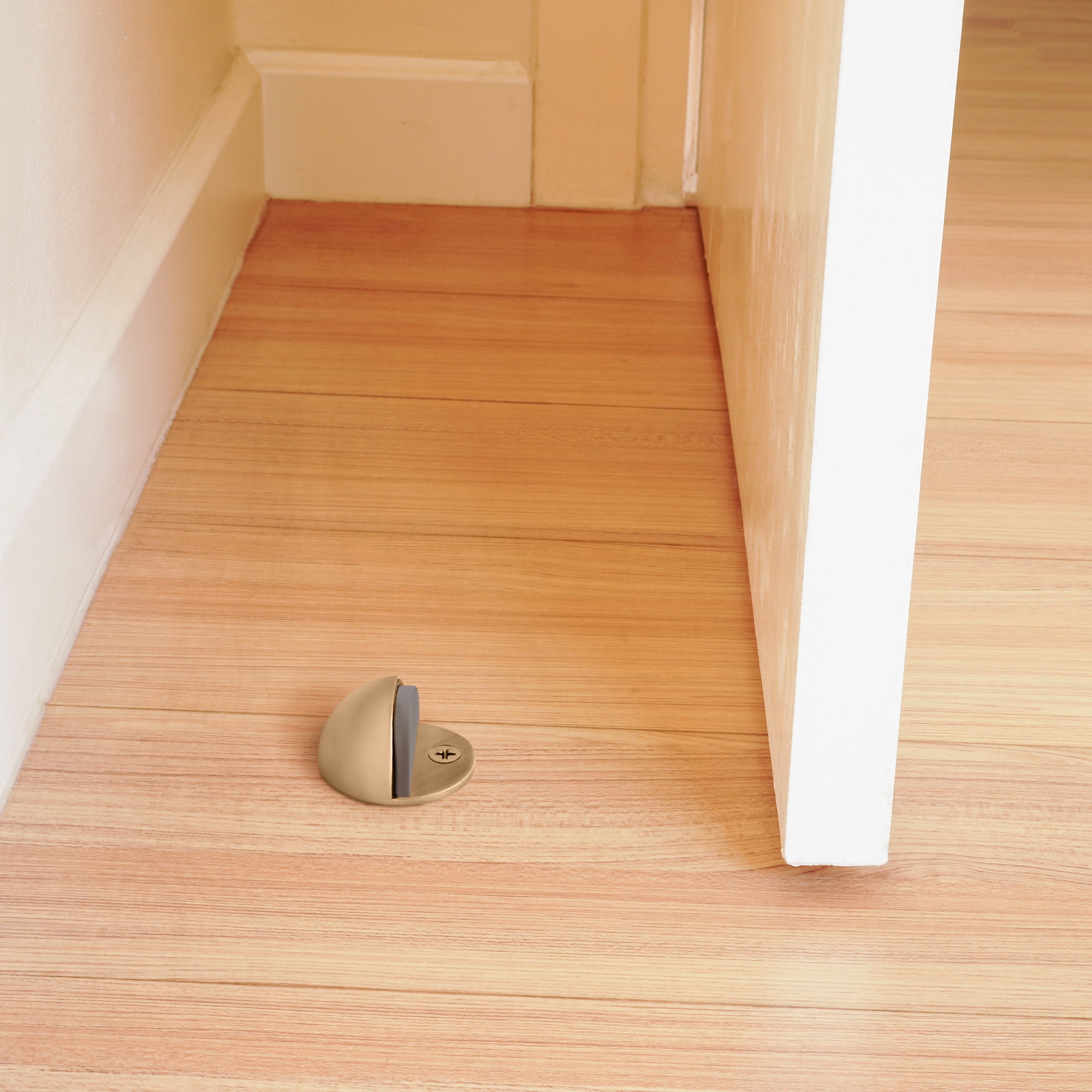 Dome Door Stop Wall Protectors with Rubber Stopper – Satin Brass Floor Mounted Door Stoppers 10-Pack – Design House, 188367