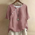 thumbnail image 2 of GigrtiJin Women Plus Size Causal Tops Short Sleeve Button Decor Blouses Summer Fashion Comfy Solid Color Shirts, 2 of 5