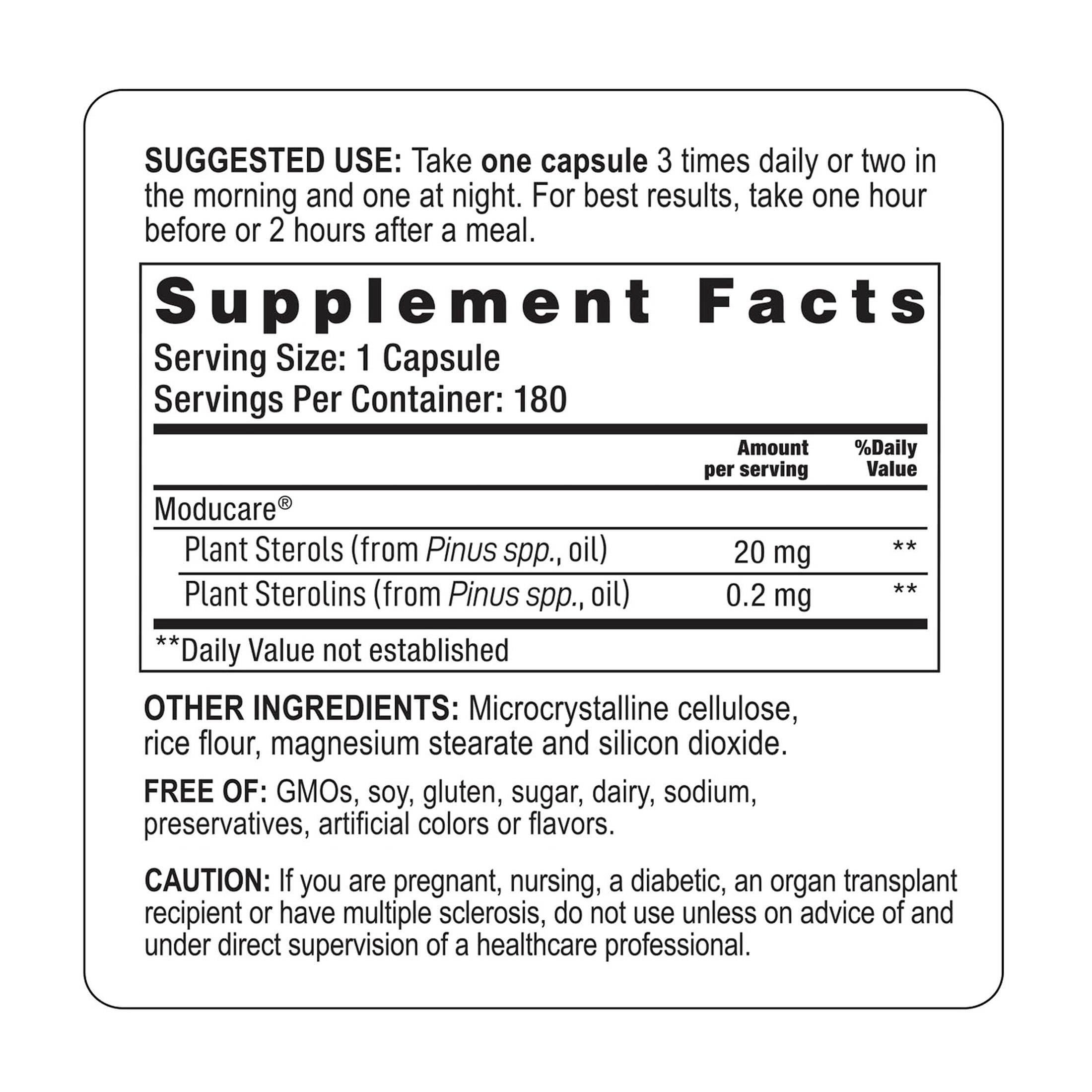 Moducare Daily Immune Support*, Plant Sterol Dietary Supplement, 180 Vegicaps