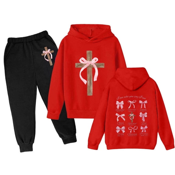 SONGGE Girls Casual Long Sleeve Hoodie And Joggers Soft Loose Fit Two Piece Outfit Sets Toddler Kids Playwear Bowknot Cozy Clothes Sets