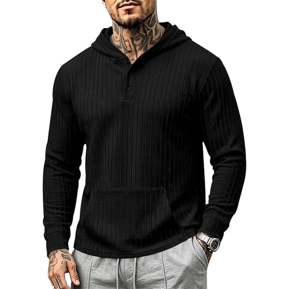 Turilly Hoodies Men Button Up Hoodie With Jacquard Texture Casual Fashion Pullover
