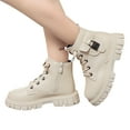thumbnail image 3 of Girls Boots - Girls Short Boots Winter New Children Water Proof Warm Durable Ankle Boots Versatile Fashion Simple Non- Sole Casual Wear - Toddler Boots,Color:White,Size:13 Years, 3 of 5