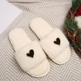 thumbnail image 6 of IEMIEMIEM Womens Fuzzy Open Toe Slippers Soft Comfy Memory Foam Heart Print Slip On Indoor House Bedroom Slides Slippers White 10 Wide, 6 of 8