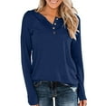 thumbnail image 2 of ABATAB Womens Long Sleeve Henley Shirts Classic V Neck Casual Button down Tunic Tops Loose Fit Fall Dressy Tee Clothes(XX-Large,Navy), 2 of 4
