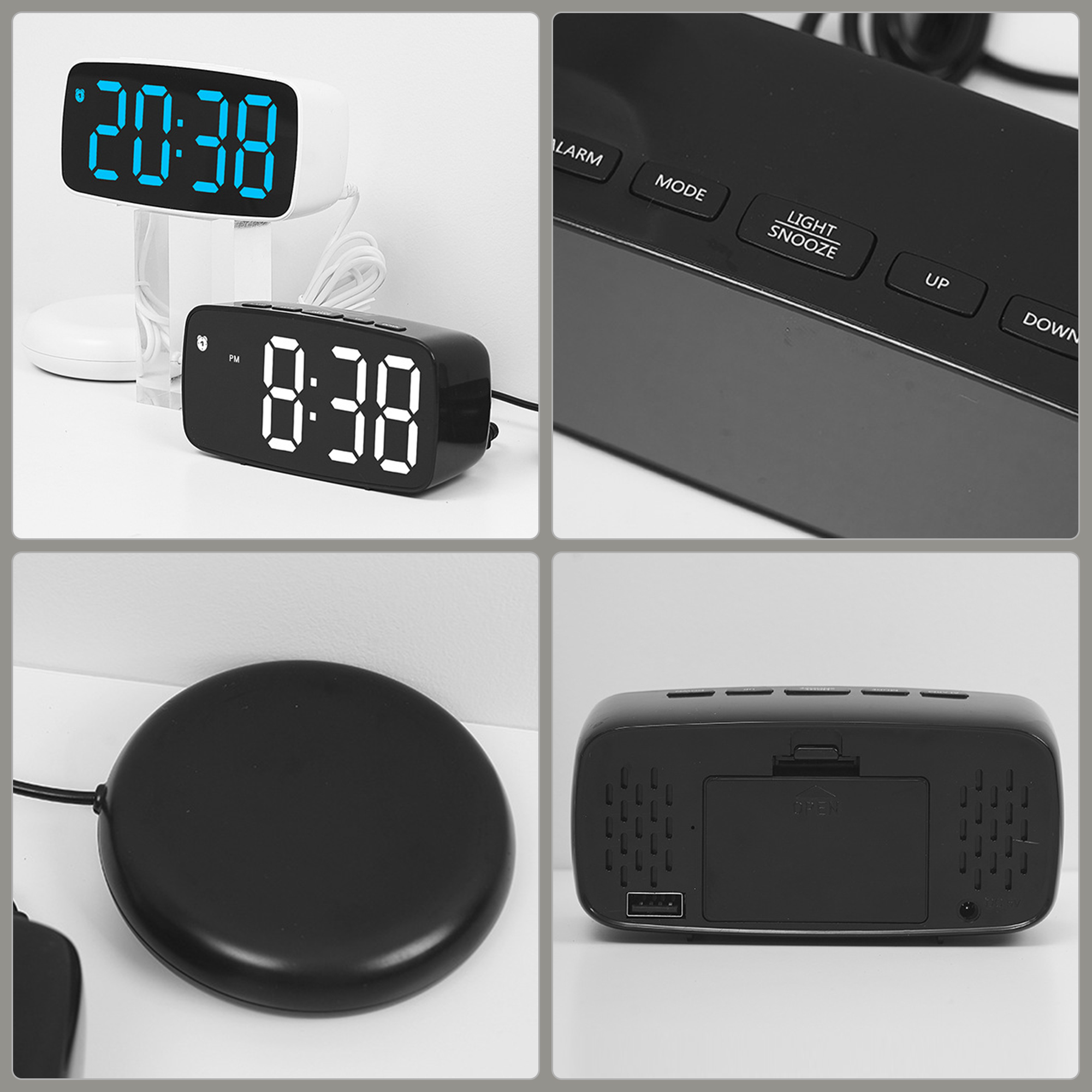 Unique Bargains Alarm Clock Black Housing With White Light 4.7"L x 1.6"W x 2.4"H