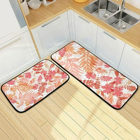 

SKYSONIC Red Leaf Pattern Kitchen Rugs 2 Pieces Fall Leaves Floor Mat Room Area Rug Washable Carpet Perfect for Living Room Bedroom Entryway