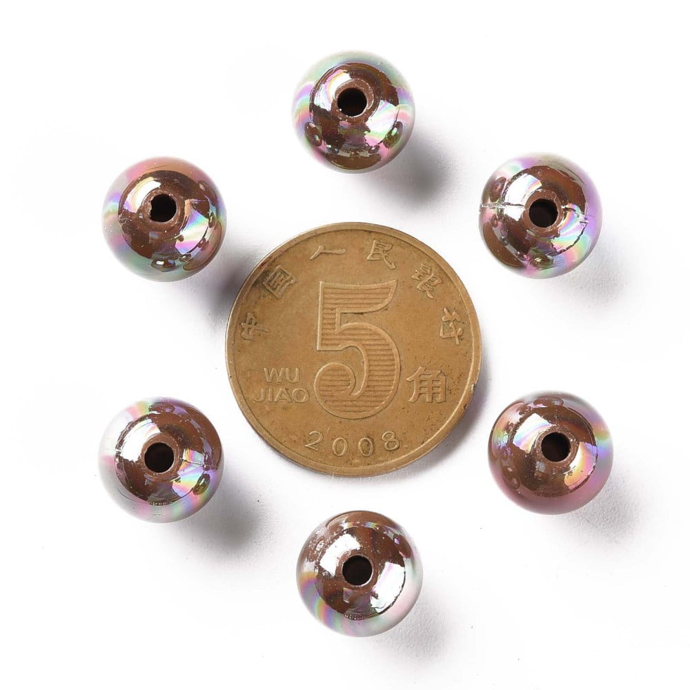 500 g Opaque Acrylic Beads AB color Plated Round Camel 10x9mm Hole: 2mm 940pcs/500g