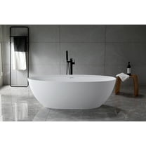 VESPERA 67 in. x 30 in. Stone Resin Luxury Contemporary Solid Surface Freestanding Bathtub in Matte White with Drainage accessories