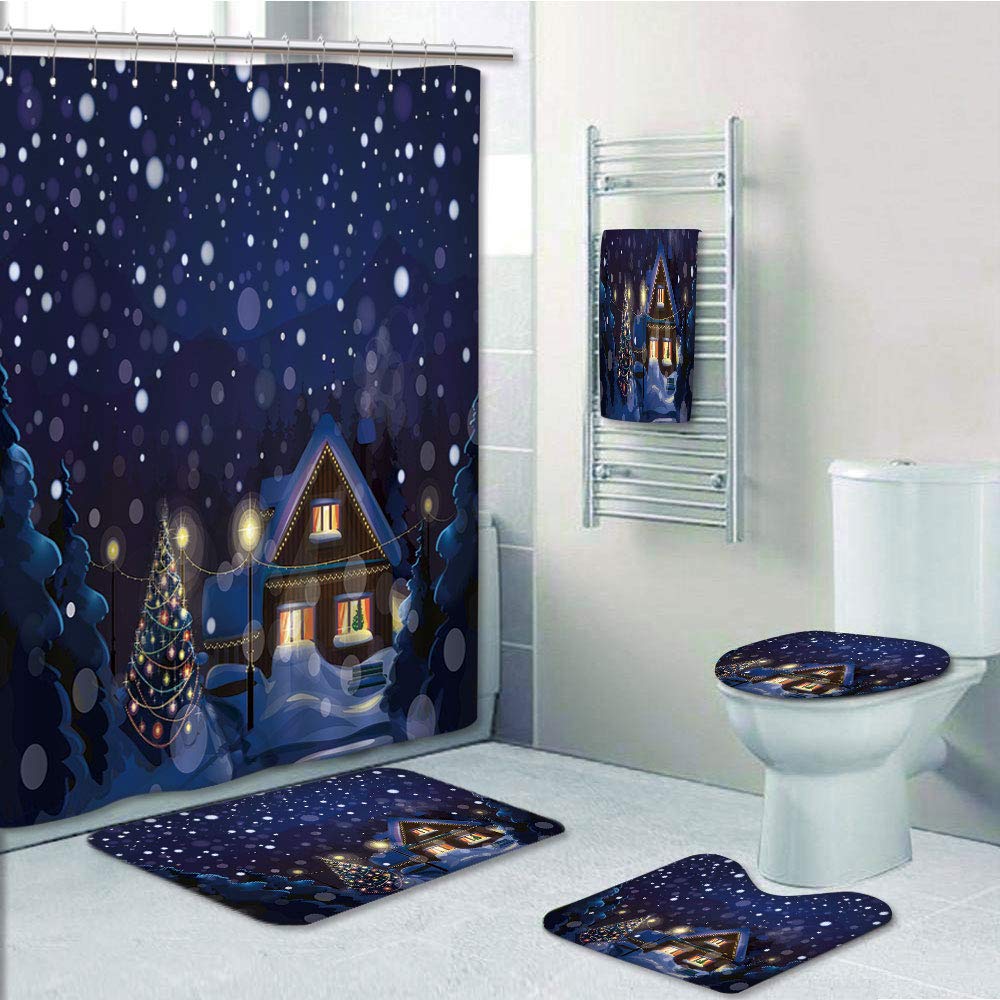 Game Shower Curtain Sets with Non-Slip Rugs Toilet Lid Cover and Bath Mat Bathroom Accessory Among Us Games Shower Curtains Decorations Waterproof Bathroom Among Us Set for Children 4Pcs