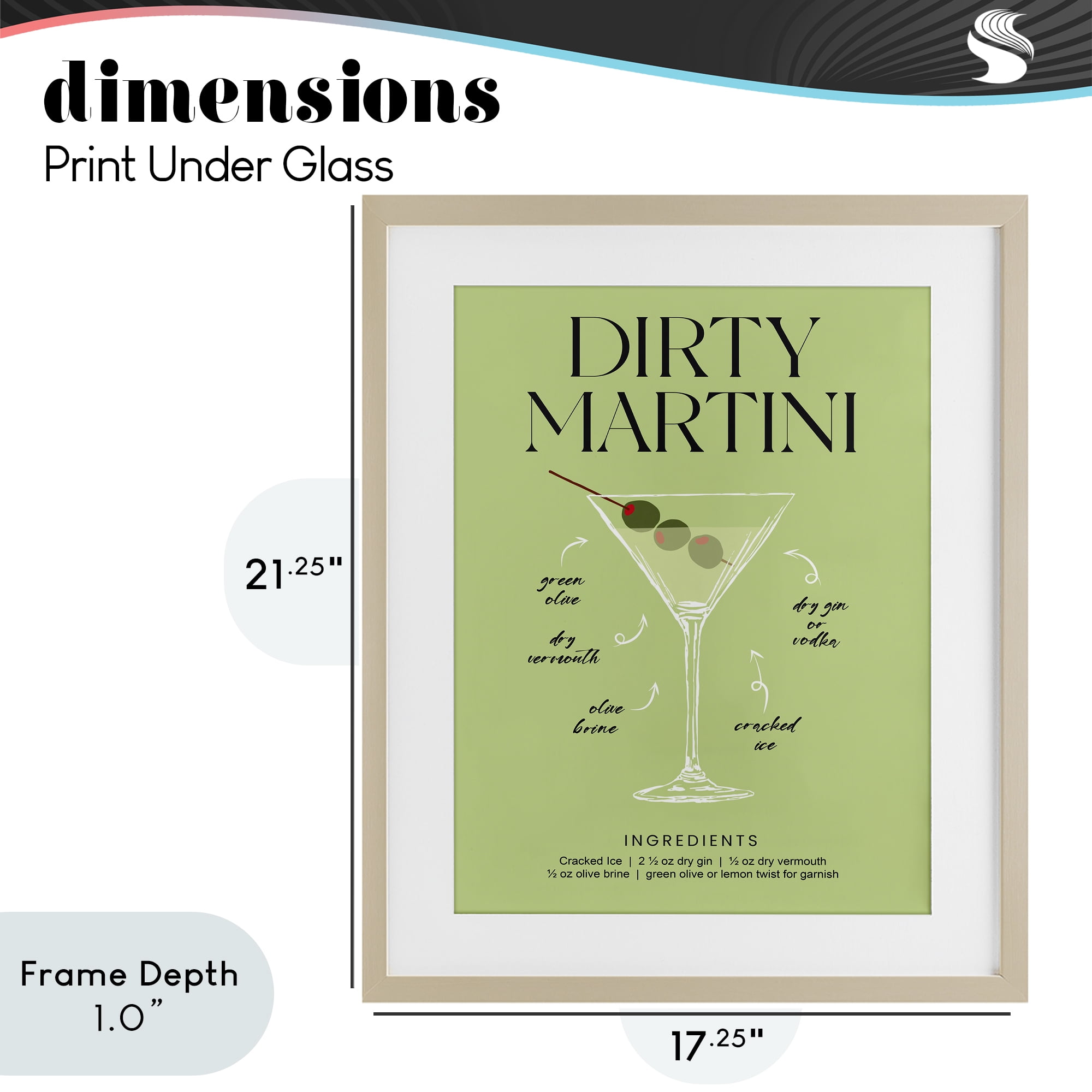 Stupell Industries Dirty Martini Green Recipe Birch Framed Print Under Glass, design by Lettered and Lined
