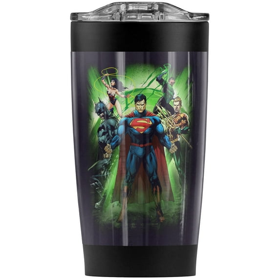 Justice League Power Burst Stainless Steel Tumbler 20 oz Coffee Travel Mug/Cup, Vacuum Insulated & Double Wall with Leakproof Sliding Lid | Great for Hot Drinks and Cold Beverages