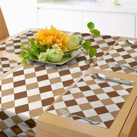 

Checkered Table Runner & Placemats Abstract Diamond Shaped Chessboard Squares Earth Tones Repetition Set for Dining Table Placemat 4 pcs + Runner 16 x72 Pale Brown and Chocolate by Ambesonne