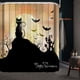 thumbnail image 2 of Yhmxh Decoración del baño Cortina de ducha de poliéster con diseño de gatos negros, acuarela, color naranja y amarillo, decorativa para Halloween, con 12 ganchos para baño., 2 of 5