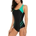 thumbnail image 2 of Women's Color Block One-Piece Swimsuit Racerback Slim Unitard Athletic Swimwear, 2 of 5