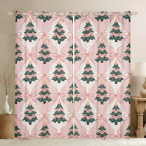 Manfei Pink Green Xmas Tree Black Out Curtains, Cartoon Christmas Buffalo Curtains Pack of 2 (42x63 Each), Teen Kid Child Bedroom Curtains, Window Curtains Bedroom Decor