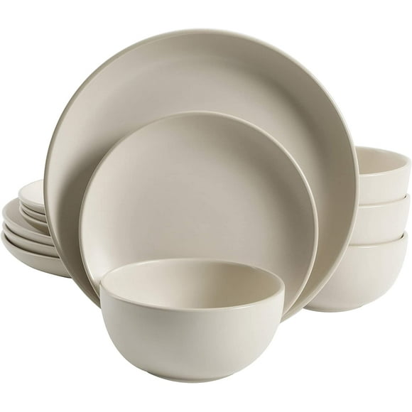 Gibson Home Rockaway Round Stoneware Dinnerware Set, Service for 4 (12pcs), Cream