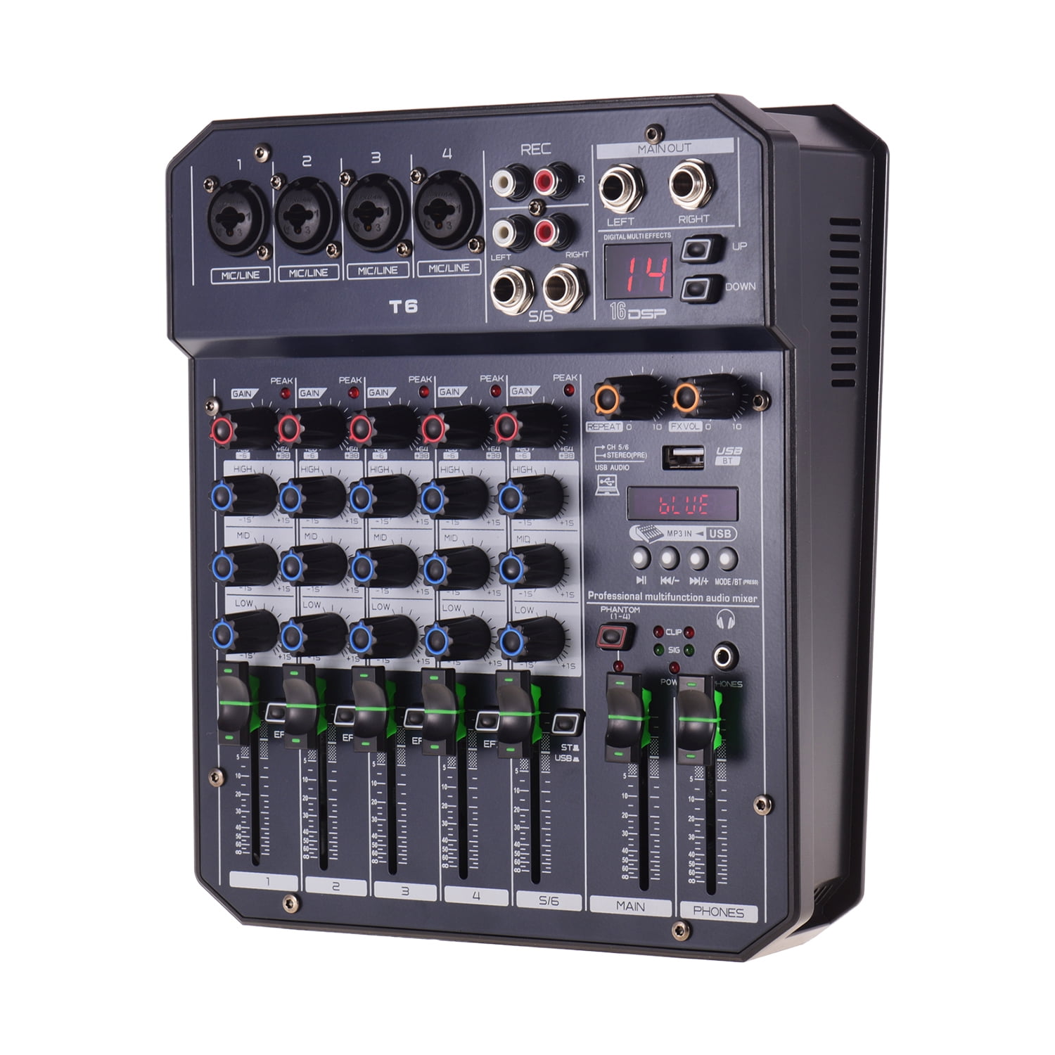 Mixing Console, Bt Mp3 Dj Network Live Built-in 16 48v Function 5v Portable 6-channel Sound 6-channel Sound Console 16 48v Mp3 Player Function Player Function 5v Eryue Wotao