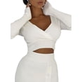 thumbnail image 3 of Seyurigaoka Vintage Knit Ribbed Sweaters for Women Fall Winter Simple Style Chic Crop Tops Long Sleeve V Neck Cropped Pullover Tops, 3 of 9
