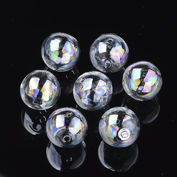 10pcs Handmade Blown Glass Globe Beads AB color Round Clear AB 18x17~17.5mm Hole: 2~2.5mm