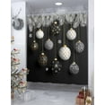thumbnail image 4 of Polyester Fabric Black Christmas Shower Curtain, Xmas Pine Needles Balls Snowflake Waterproof Bathtub Curtain Bathroom Decor Set with Hooks 72 x 84 Inches, 4 of 6