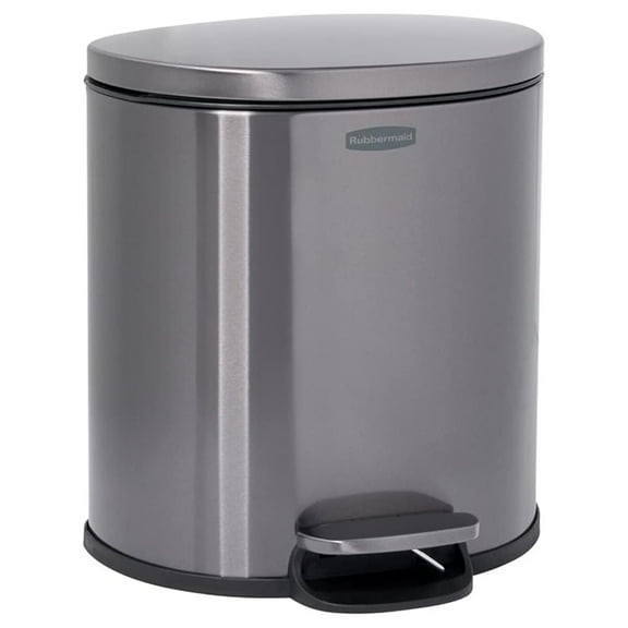 Rubbermaid Stainless Steel Step-On Trash Can, Semi-Round, 1.6 Gallons, Charcoal