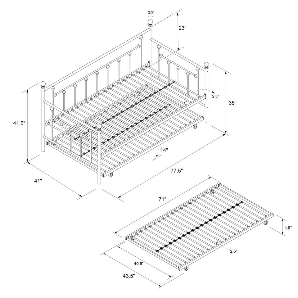 DHP Manila Twin Size Metal Daybed and Twin Size Trundle, White
