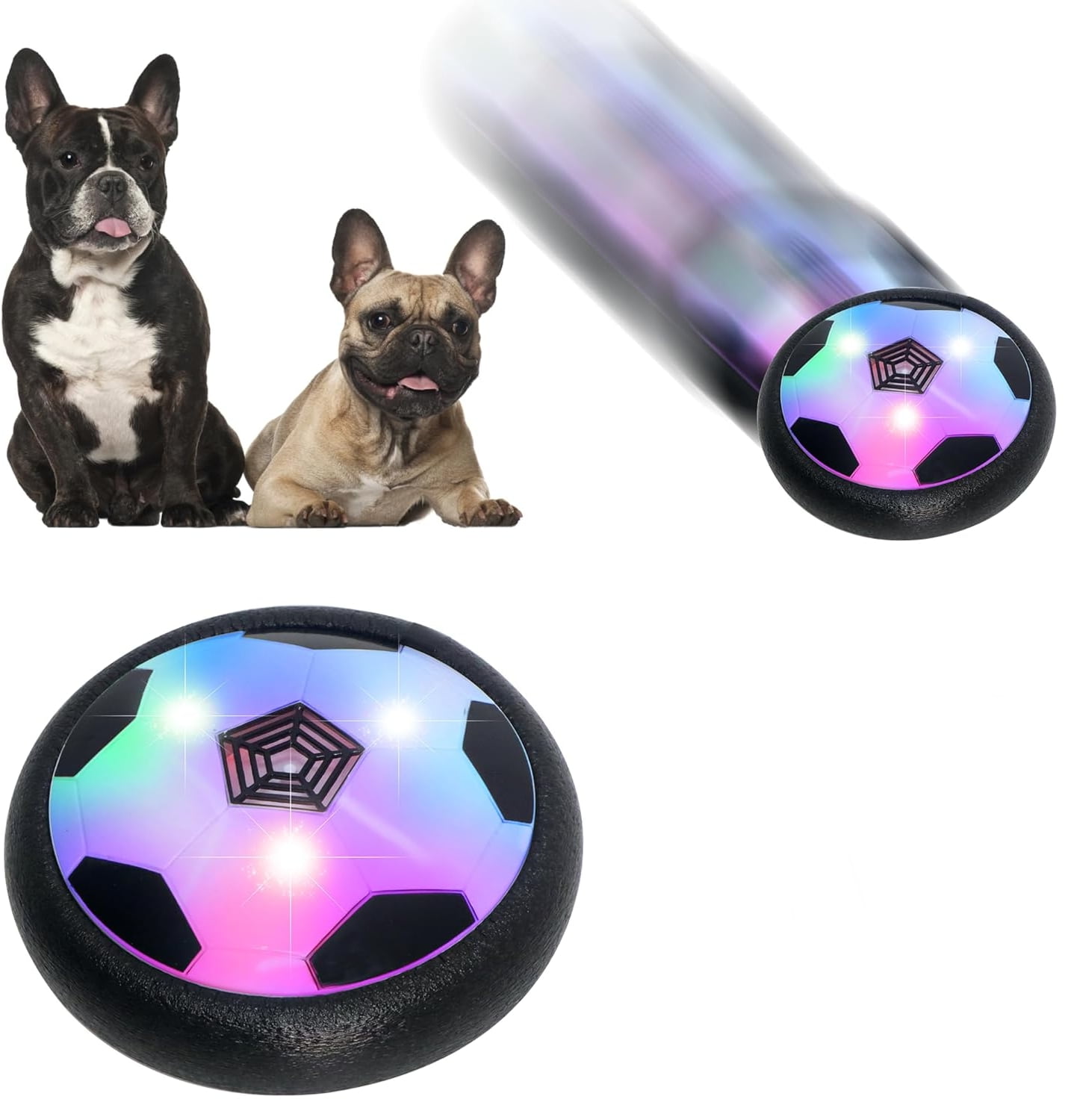 GIXUSIL Kids Hover Soccer Ball Gift Boys Girls Age 3,4,5,6,7,8,9-12 Year Old Air Power Sport Football Game Colorful LED Light & Foam Bumpers Indoor Outdoor Disk Toy（Black white）