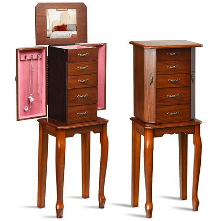 Costway Jewelry Cabinet Armoire Storage Chest Stand Organizer Wood Box