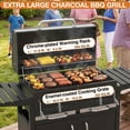 thumbnail image 6 of SIXDAY Extra Large Charcoal Grill with Dual Adjustable Charcoal Trays, 3 Enamel Cooking Grates, Chrome Warming Rack, 4 Wheels & Foldable Side Tables, Outdoor BBQ Smoker, 6 of 7
