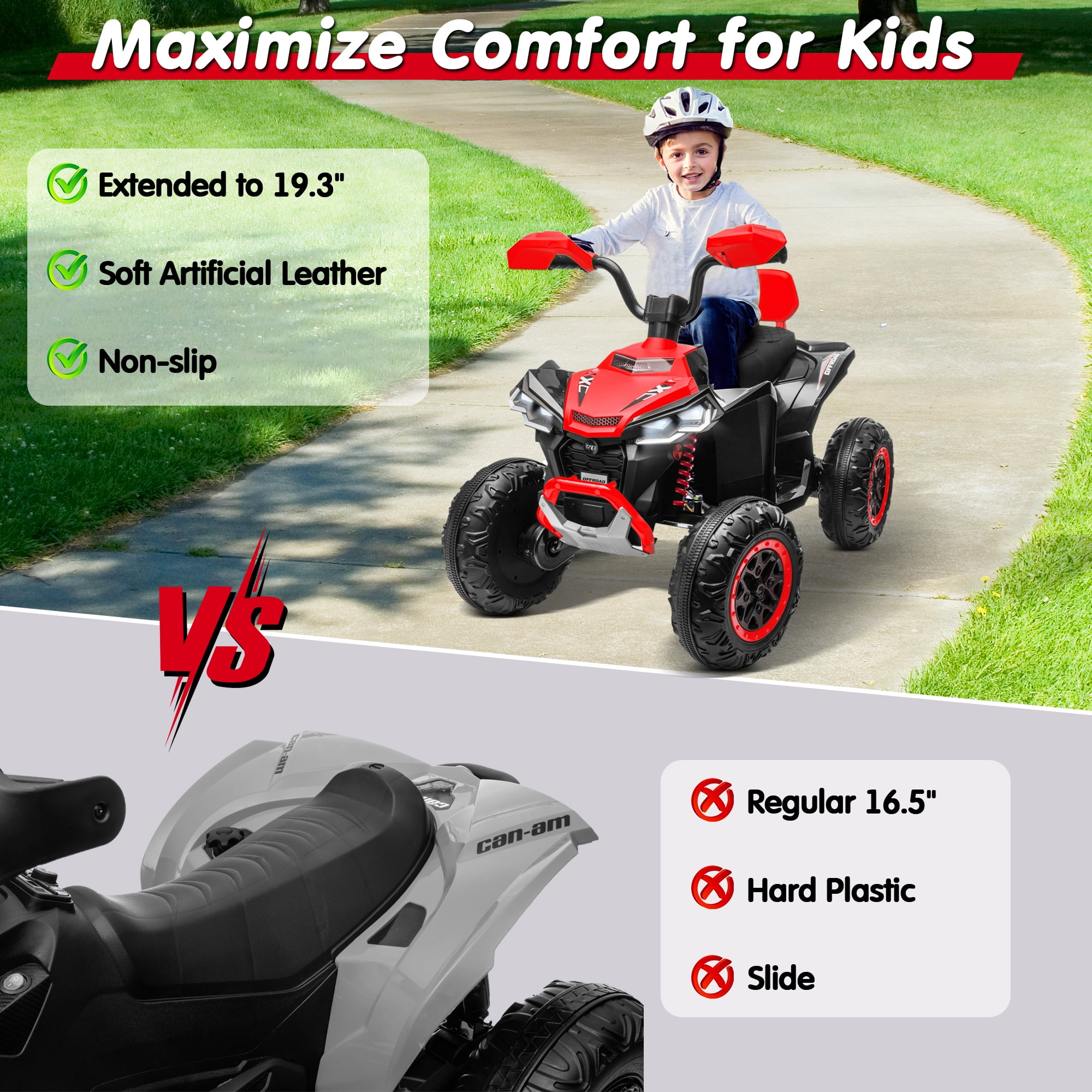 Joyracer 4WD 24V 2-Seater Kids Ride on Toy, 4×200W Motors, 9AH Battery Powered Electric 4-Wheeler ATV w/ Kneepads, Music, Red