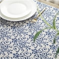 thumbnail image 3 of Nappe en Coton et Lin Nappe Bleue et Blanche Porcelaine Graffiti Feuille Verte Triangle Géométrique Carrée Nappe, 3 of 5