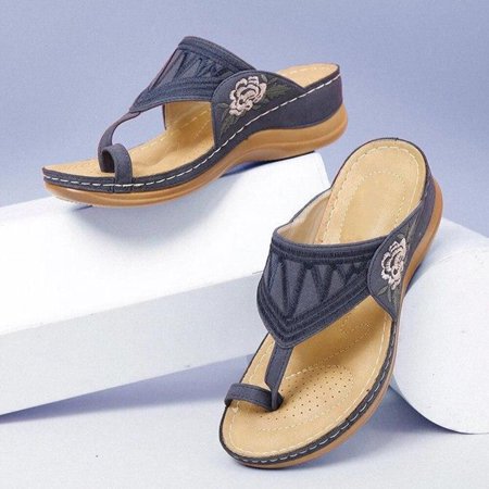 

Embroidery Orthopedic Comfy Flip Flop Sandals Open Toe Summer Outdoor Slippers Wedges Slippers for Women