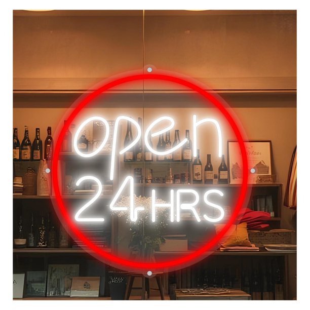 Letrero De Neón LED "Abierto Las 24 Horas" Para Pared, Ideal Para Decorar Negocios, Cafeterías, Bares, Restaurantes, Tiendas O Escaparates 43cm