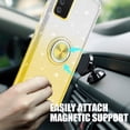 thumbnail image 5 of TJS for Samsung Galaxy A02S Phone Case, with Tempered Glass Screen Protector, Two Tone Shinny Glitter Metal Ring Magnetic Support Kickstand Cover (Yellow), 5 of 8