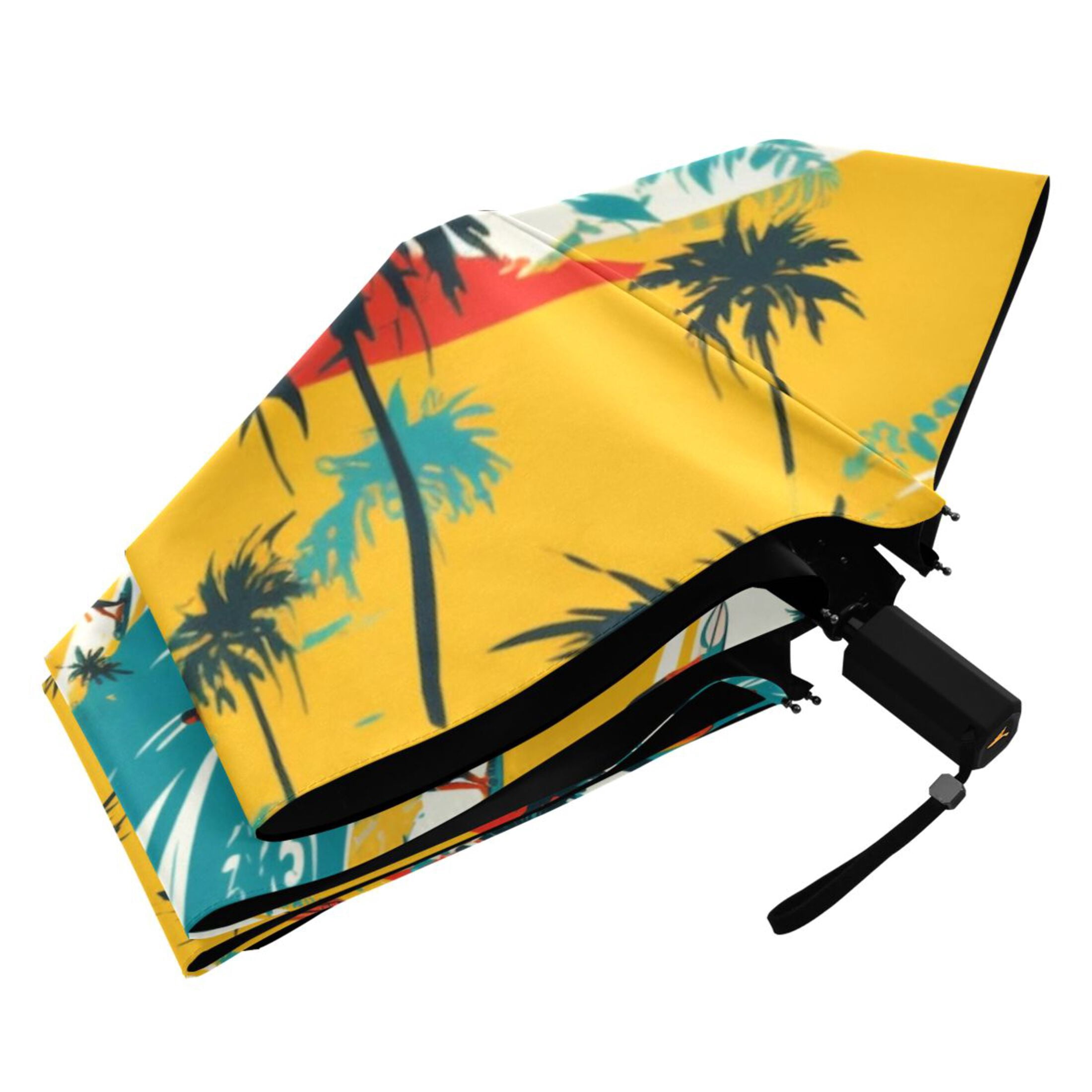 Summer Beach Palm Tree Compact Sun Umbrella Windproof Travel Umbrellas for Rain Strong Portable UV Protection