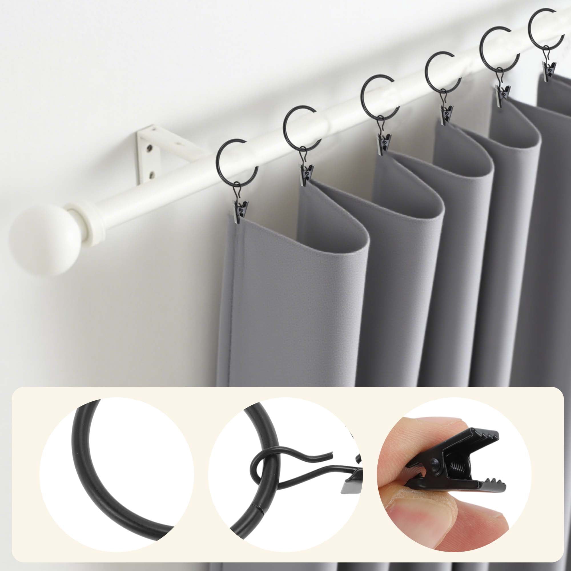 Unique Bargains Curtain Rings Iron Drapery Rings Black Thick 0.16" Inner D.1.38"