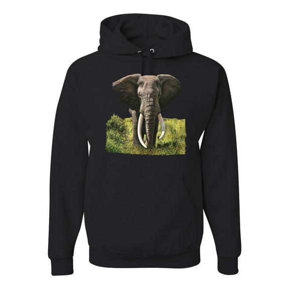 Wild African Forest Elephant Nature Fashion Graphic Hoodie Sweatshirt, Black, Small