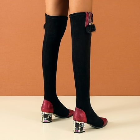 

eczipvz Womens Shoes Heels Fashion High Boots Zipper Thigh Women s Breathable Shoes Retro Thigh High plus Size Leather Boots for Women Size 8.5