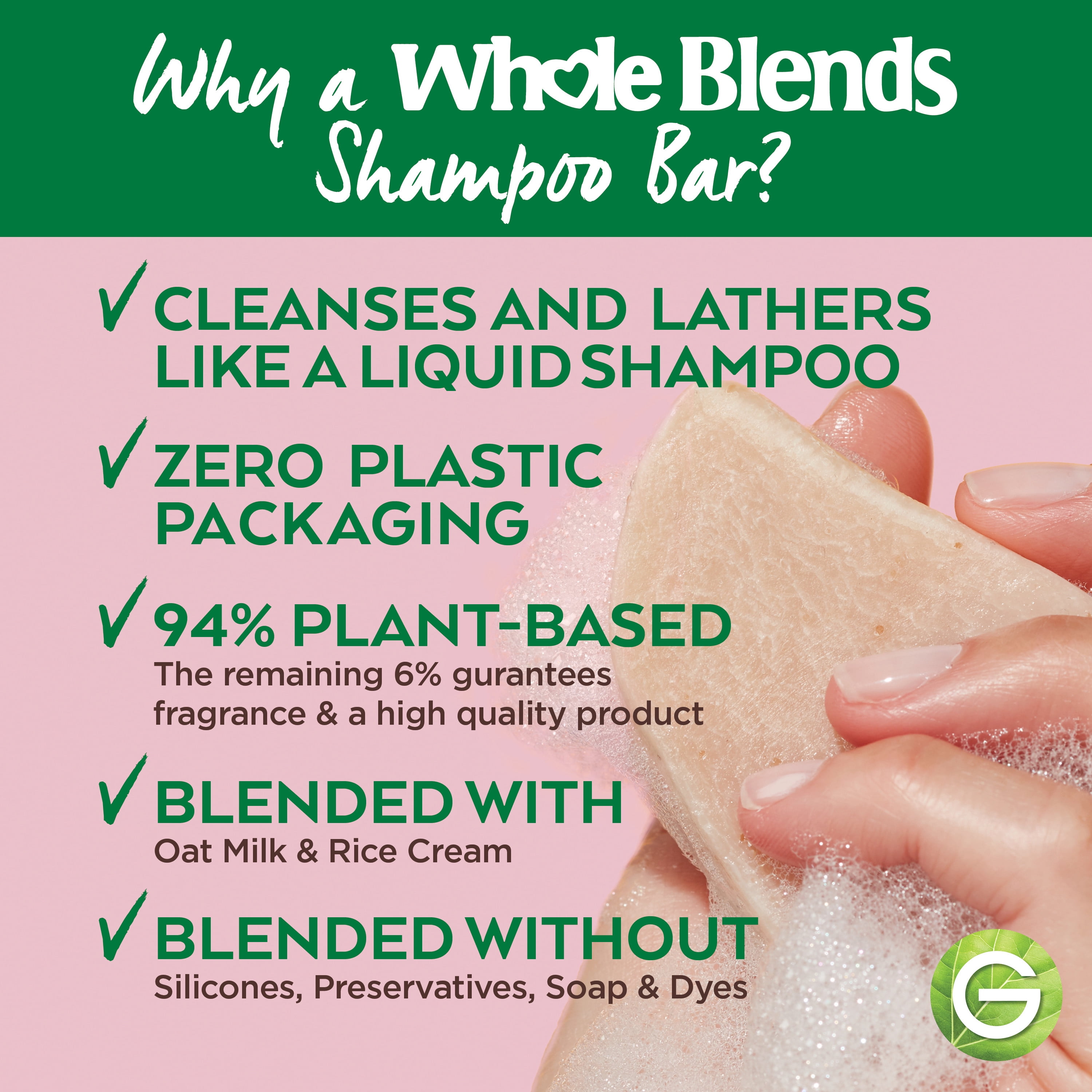 Garnier Whole Blends Shampoo Bar with Oat Delicacy, 2 oz