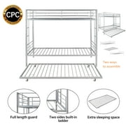 Enyopro Bunkbed with Roll Out Trundle Bed Frame, Metal Bunk Bed can be Divided into Two Twin Beds, Trundle Twin Bunk Bed with Ladders and Guardrails for Guest Room, Space Saving Bedroom Furniture