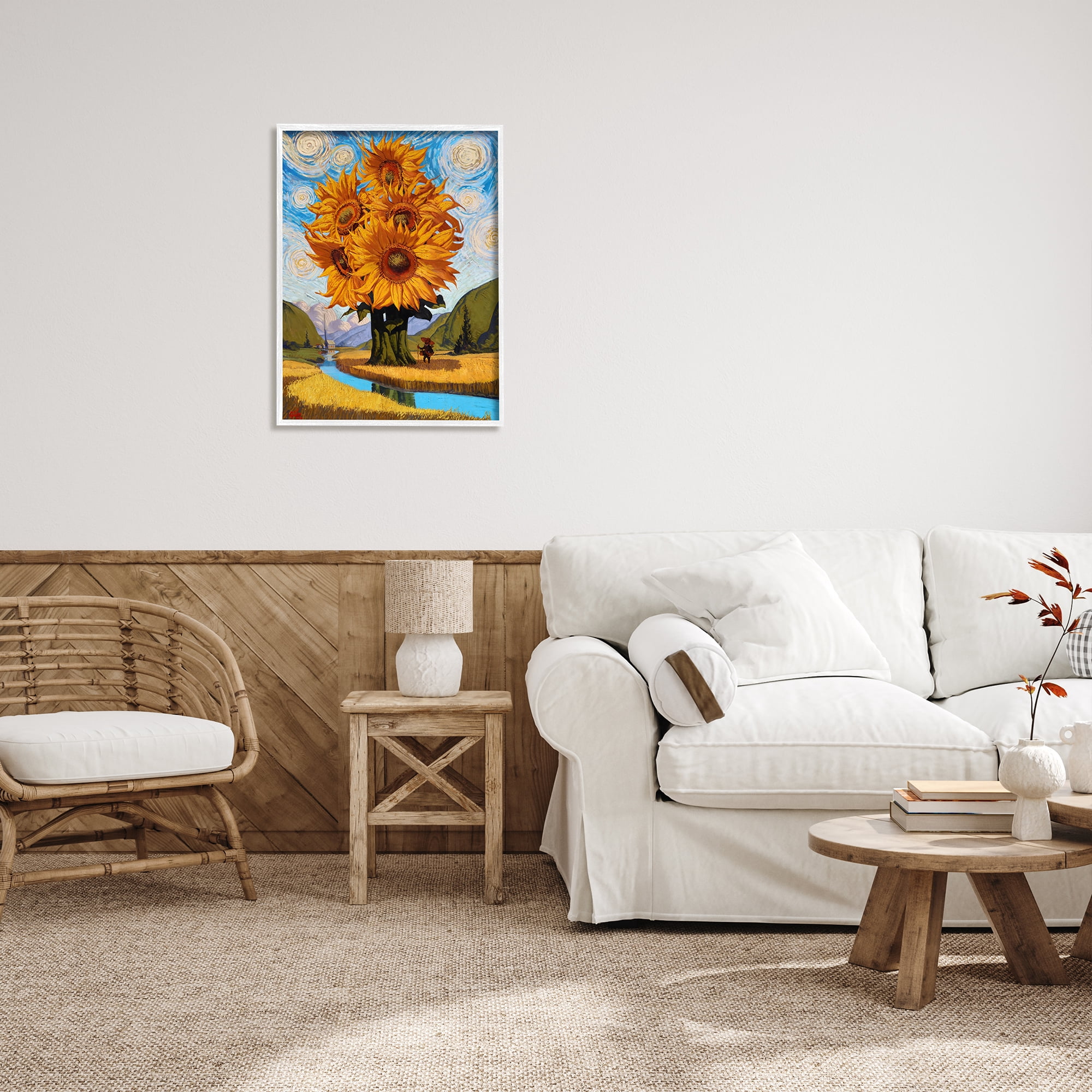 Stupell Industries Giant Sunflower Stalk Country Side Landscape Spiral Sky, 24 x 30, Design by Thomas Fluharty