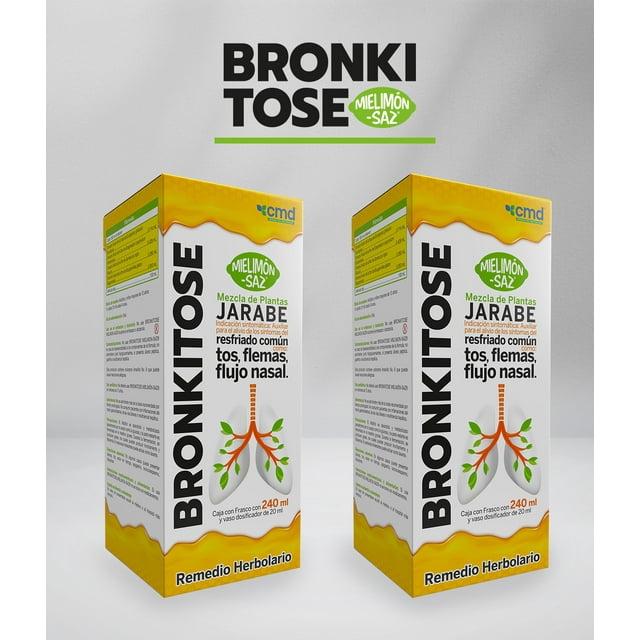 BRONKITOSE MIELIMÓN-SAZ Mezcla de plantas | CMD | Duo pack 2 Cajas con frascos de Jarabe con 240 ml c/u.