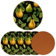 thumbnail image 2 of Pear Set of 6 Round Microfiber Leather Coasters, 11x11 cm/4.3x4.3 in, Stain Drink Mats for Home and Office, 2 of 6